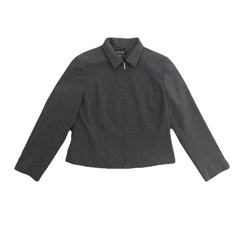 New York & Company Gray Cropped Blazer Jacket 14 City Stretch Full Lined‎ Career